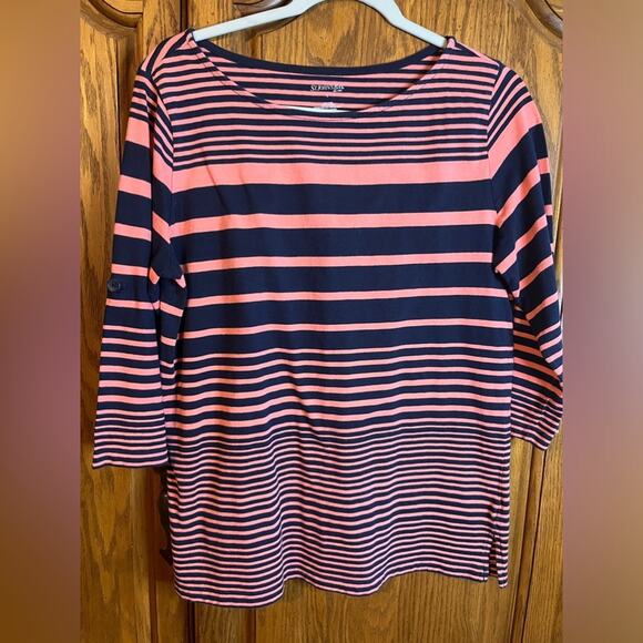 St. John's Bay Tops - St. John’s Bay Coral and Black Striped Top Size L